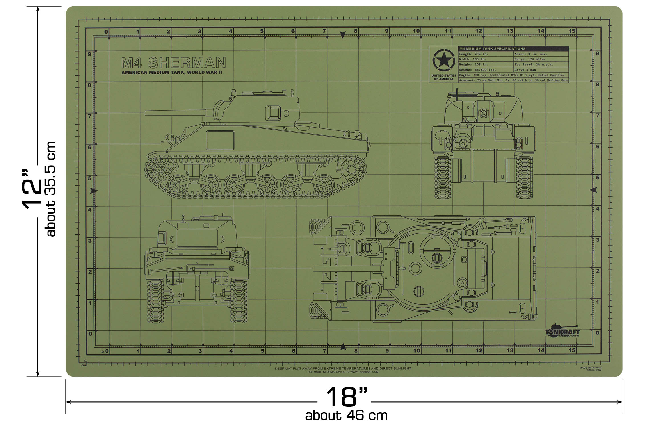 MODEL BUILDER'S SELFHEALING CUTTING MAT SHERMAN TANK TANKRAFT Tankraft